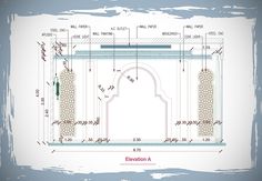 an architectural drawing shows the details of a fireplace