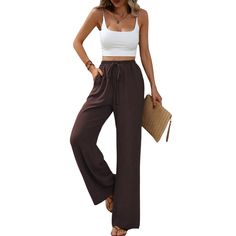 PRICES MAY VARY. Material: wide leg pants are made from a lightweight and breathable linen fabric, perfect for keeping you cool and comfortable in warm weather. Features: elastic high waisted pants, no adjustable drawstring, wide leg pants for women, women‘s beach pants, palazzo pants for women dressy, casual flowy pants, casual comfy pants, baggy lounge pants women Design: The high-waisted design cinches in at the waist, creating a flattering silhouette and providing a comfortable and secure fi Flowy Summer Pants, Beach Trousers, Lounge Pants Womens, Pants Baggy, Women Design, Flowy Pants, Comfy Pants, Summer Pants, Beach Pants