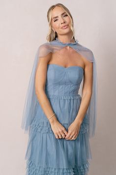 Color: French Blue Tulle Cape, Wedding Parties Colors, Tulle Dresses, Bridesmaid Dress Colors, The Hollow, Instagram Worthy, Ruffle Collar, Tulle Fabric, Pink Summer