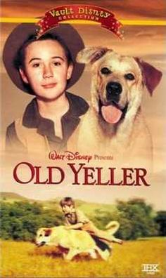 an old yeller dvd cover with a boy and dog