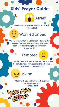 the kids'prayer guide with colorful circles and smiley faces