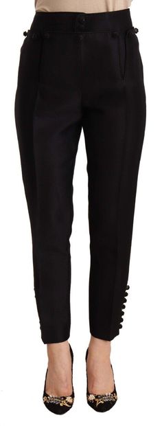 Dsquared² Black Button Embellished Cropped High Waist Pants - Ellie Belle Black Cropped Trousers, Black Chino Pants, Black Chinos, High Waist Pants, Cropped Trousers, Fashion Outlet, Waist Pants, Black Button, Black Crop