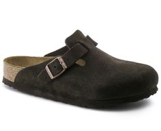 Brown Birkenstock Clogs, Birkenstock Mocha, Mocha Birkenstock, Brown Birkenstock, Boston Soft Footbed, Birkenstock Styles, Birkenstock Clogs, Suede Clogs, Calf Muscles