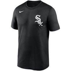 Prove that you're a loyal Chicago White Sox supporter at heart by wearing this Wordmark Legend T-shirt from Nike. It features the Chicago White Sox wordmark logo and a comfortable fit that makes it a perfect choice for any casual occasion. Nobody will doubt your loyalty when you put on this distinctive tee! Brand: Nike Tagless Collar Screen print graphics Officially licensed Nike Dry fabrics move sweat from your skin for quicker evaporation  helping you stay dry, comfortable and focused on the t Black T-shirt With Team Logo For Fans, Sports Event Jersey T-shirt With Team Logo, Nike Black T-shirt For Sports Season, Sporty Black T-shirt For Team Events, Sports T-shirt With Team Logo For Baseball Season, Black Jersey T-shirt With Logo Print, Baseball Season Logo Print Crew Neck T-shirt, Baseball Season Fan Merchandise Jersey T-shirt, Baseball Crew Neck T-shirt With Logo