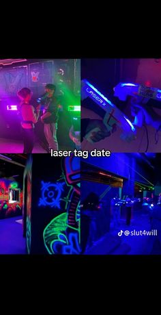 several different images of people playing with neon lights