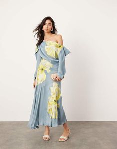 ASOS EDITION satin floral embroidered drape one shoulder midi dress in airforce blue | ASOS One Shoulder Midi Dress For Fall Brunch, Spring Silk Midi Dress One Shoulder, Blue One Shoulder Midi Dress For Spring, Spring Cocktail Midi Dress With Draped Design, Floral Print Midi One Shoulder Dress For Spring, Blue One-shoulder Midi Dress For Spring, Spring One Shoulder Cocktail Dress, Spring Cocktail One Shoulder Dress, Spring Silk One Shoulder Midi Dress