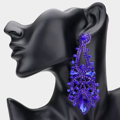 Oversized Royal Blue Crystal Marquise Stone Statement Earrings  | Pageant Earrings Luxury Blue Statement Chandelier Earrings, Traditional Luxury Blue Chandelier Earrings, Pageant Earrings, Evening Earrings, Blue Crystals, Statement Earrings, Royal Blue, On Sale, Crystals