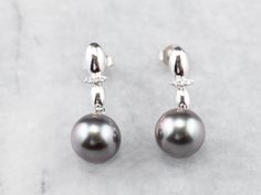 Bold and Beautiful Mabe Pearl Earrings in Fine Gold Classic High Luster Drop Earrings, Elegant White Gold Pearl Earrings With Polished Finish, Elegant Clip-on Hoop Earrings For Formal Occasions, Formal White Gold Earrings With High Luster, White Gold Drop Earrings, Round Earring, Black Pearls, Mabe Pearl, Jewelry Antique