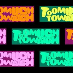 four different colored stickers with the words tommy town on them