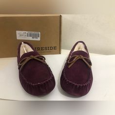 Fireside By Dearfoams Moccasin Slippers Size 8 Like New In Box All Details In Photos Casual Purple Round Toe Slippers, Comfortable Purple Round Toe Slippers, Moccasin Slippers, Moccasins Slippers, Moccasins, Slippers, Like New, Women Shoes, Purple