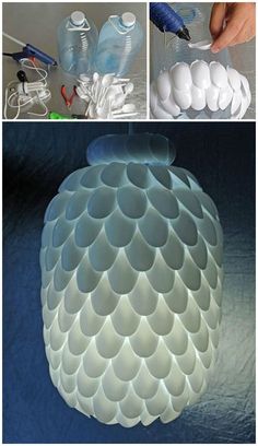 the process of making a lamp out of plastic bottles