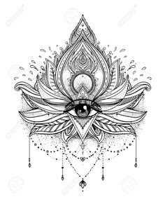 an all seeing eye in the middle of a lotus flower with ornate ornaments around it