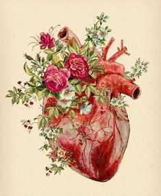 a drawing of a heart with flowers in it