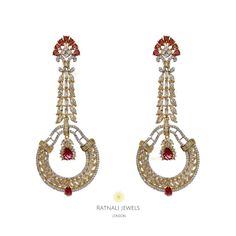 Statement chandelier earrings with cubic zirconia diamonds and ruby coloured  faux gemstone large 3.25 inches ( approx) chandelier earrings with cubic zirconia diamonds and faux ruby with rhodium polish.  An attractive showstopper chandelier earrings to complement your formal outfits. Ratnali mix metal jewellery is handset with precision by skilled craftsmen using high grade created gems. Ratnali jewels are curated with you in mind with the utmost care and eye to detail. You will find your Ratnali jewellery beautifully packed which is suitable as a gift or storage box. Only one in stock. Get it before its gone Follow us on Instagram for daily jewellery inspiration https://www.instagram.com/ratnalijewels/ Gold Chandelier Earrings With 17 Diamonds, Hand-set Diamond Chandelier Earrings, Hand Set Diamond Chandelier Earrings, Diamond Hand Set Chandelier Earrings, Red Diamond Earrings With Accents For Wedding, Formal Red American Diamond Earrings, Red Diamond Drop Earrings, Dazzling Crystal Earrings For Festive Occasions, Red Jeweled Chandbali Earrings