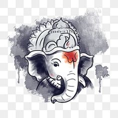 the head of an elephant with a crown on it's head, painted in watercolor