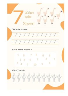 a number seven worksheet with ducks and numbers