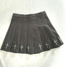 Gothic Streetwear Harajuku High Waist Cross Print Pleated Mini Skirt. Cotton & Polyester. Double Layered With A Biker Short Inside. Never Worn & Sold As Is. Gothic Streetwear, Streetwear Harajuku, Biker Short, Pleated Mini Skirt, Biker Shorts, Mini Skirt, Harajuku, Womens Skirt, High Waist