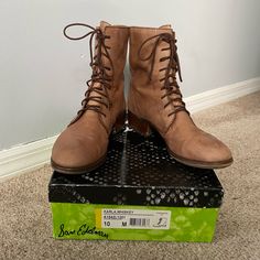 Good Condition Wear To Soles Lace-up Boots With Leather Sole And Almond Toe, Casual Lace-up Boots With Almond Toe For Spring, Brown Closed Toe Medium Width Lace-up Boots, Leather Lace-up Boots With Plain Toe, Brown Medium Width Closed Toe Lace-up Boots, Brown Medium Width Lace-up Boots With Closed Toe, Casual Almond Toe Lace-up Boots Medium Width, Casual Lace-up Boots With Almond Toe, Casual Almond Toe Lace-up Boots