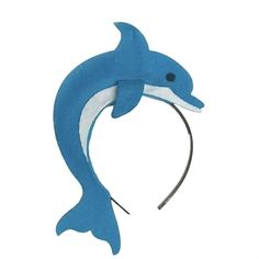 a blue and white dolphin headband on a white background