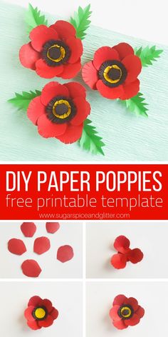 paper poppys that are cut and placed on top of each other with the words, diy paper popies free printable template