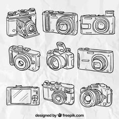 hand drawn camera set on crumpled paper