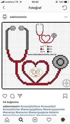 a cross stitch pattern with a stethoscope in the shape of a heart