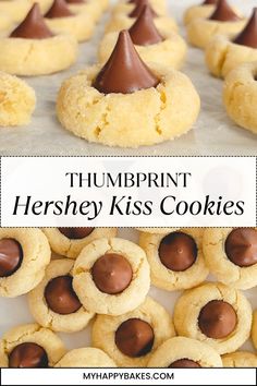 there are cookies with chocolate on them and the words thumppin't hershey kiss cookies