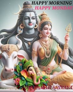 an image of lord ganeshri and his cow with happy monday message on it