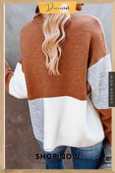 Contrasting Color High Neck Knitted Sweater Cute Oversized Sweater, Cute Oversized Sweaters, Cozy Day, Straight Clothes, Sweaters Knitwear, Oversized Sweater, The Clothes, Chic Dress, Blouse Dress