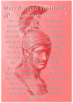 a pink poster with the words mars around the houses in white and black on it