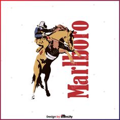 an image of a cowboy riding a horse with the words rodeo on it's back