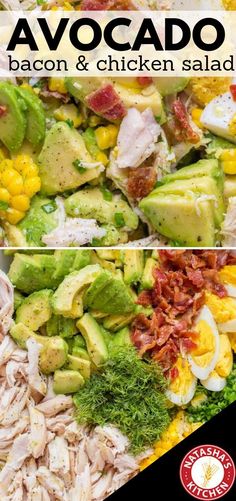 Avocado Chicken Salad Recipe, Homemade Bacon, Avocado Chicken, Green Salad Recipes, Salad Recipes Video, Avocado Salat, Chicken Salad Recipe, Avocado Chicken Salad, Chicken Avocado