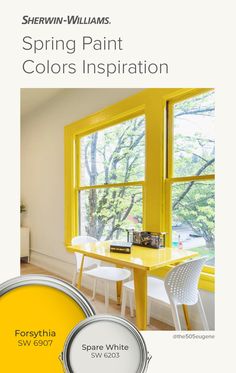 an advertisement for sherylin - williams's spring paint colors inspiration book, featuring yellow