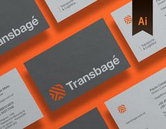 several business cards with the words transsage and an orange arrow above them on top of each other