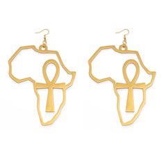 XL Nile Key (Ankh) in Africa Earrings - 18K Gold Plated Symbolic Gold Nickel-free Earrings, Gold Plated Symbolic Earrings, Symbolic Gold Plug Earrings As Gifts, Symbolic Gold Plug Earrings For Gift, Nickel-free Ankh Gold Earrings, Africa Earrings, Bold Earrings, Gold Necklaces, Lovely Earrings