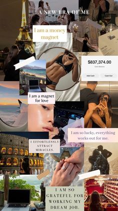 a collage of images with words and pictures on them that say i am a money magnet for love