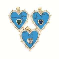 Luxury Heart Shape Pendant Jewelry Charm Accessories Brass Pave Natural Blue Turquoise Stone Charm Necklace Pendant for DIY Jewelry Making - Etsy Charm Accessories, Heart Shape Pendant, Blue Turquoise, Diy Jewelry Making, Turquoise Stone, Real Gold, Necklace Pendant, Turquoise Blue, Heart Shape