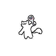 a black and white drawing of a cat holding a cell phone