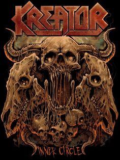 the cover art for kerator's new album, nine circle with skulls and horns