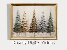 a painting with trees painted on it and the words, dreamy digital visions