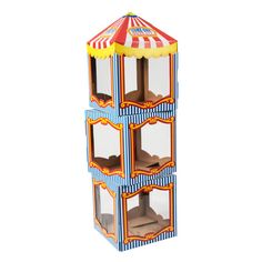 a cardboard toy carousel with four levels