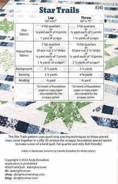 the instructions for star trails quilt