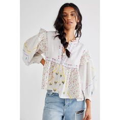 Free People Carnival Ditsy Blouse Fillyboo Embroidered Peasant Patchwork Whimsy Boho Cottage Size Xs In Ivory Combo Excellent Condition Sold Out Hard To Find ( Was $325) Designed In Sydney, Australia, Fillyboo Artisans Handcraft Each Piece In Family Villages Of Bali And Java. Estimated Lay Flat Measurements In Photos Spring Bohemian Embroidered Top With Floral Print, Spring Bohemian Patchwork Blouse, Bohemian Spring Blouse With Patchwork, Bohemian Embroidered Top With Floral Print For Spring, Bohemian Embroidered Peasant Top For Daywear, Bohemian Spring Patchwork Blouse, Bohemian Patchwork Blouse For Spring, Feminine Floral Embroidery Peasant Top, Folk Style Peasant Top With Boho Collar For Spring