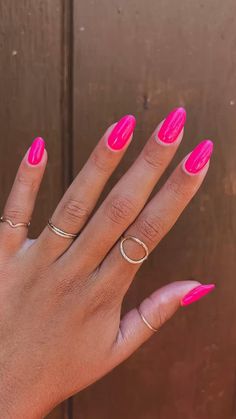 Solid Summer Nails, Nail Colors That Make You Look Tan, Bright Pink Nails, Beachy Nails, 2024 Nails, Spring Acrylic Nails, Hot Pink Nails