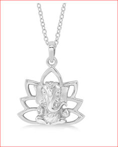 The pendant is made from 950 platinum, which is durable and elegant. The pendant depicts Ganesha sitting in front of a stylized lotus flower, which symbolizes purity and enlightenment. The pendant is embellished with 36 black cubic zirconias, which add sparkle and contrast to the platinum. The pendant measures 1.25 inches in height and 0.75 inches in width, and weighs approximately 5.49 grams. Sterling Silver Amulet Necklace For Puja, Sterling Silver Amulet Necklaces For Puja, Silver Amulet Necklace For Diwali, Hallmarked Amulet Necklace For Puja, Traditional Sterling Silver Necklace For Good Luck, Traditional Jewelry For Good Luck And Festivals, Spiritual Temple Necklace With Intricate Design, Spiritual Necklaces With Intricate Design For Puja, Ganesha Pendant