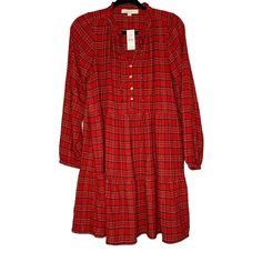 Lift Red, Black, White, Gold And Navy Tartan Plaid Tiered Babydoll Christmas Dress. Ruffle Trim At Neck With Tie And Button Closure. Long Sleeve With Elastic Cuff. Holiday, Christmas, Party, Family Pictures, Winter, Plaid, Tartan Plaid Size S Family Pictures Winter, Christmas Party Family, Petite Dresses Casual, Long Sleeve Sweatshirt Dress, Sheer Floral Dress, Belted Shift Dress, Pictures Winter, Green Sweater Dress, Long Sleeve Ruffle Dress