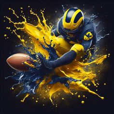 a football player is covered in yellow and blue paint