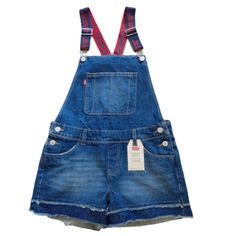 Levi's Little Girl's & Girl's Denim Logo Boyfriend Shortalls Size 10.5 Plus Girls Details: These Soft And Stretchy Denim Shortalls Feature The Brand's Sports Logo At The Straps And A Cut-Off Hem. Square Neck - Adjustable Buckle Straps - Pouch And Side Seam Pockets - Machine Wash Fabric: 100% Cotton - Color Dark Wash Denim Overall Fall Outfits, Denim Shortalls, Plus Jumpsuit, Girls Overalls, Girls Bib, Light Jeans, Denim Romper, Girls Denim, Levi Shorts