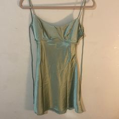 Never Worn Before And In Very Good Quality Green Satin Mini Dress For Summer, Green Satin Tie-back Mini Dress, Casual Satin Summer Dress, Spring Satin Dress With Lining, Spring Satin Lined Dress, Green Satin Dress For Spring, Fitted Casual Satin Mini Dress, Casual Satin Spring Dress, Casual Satin Dress For Spring