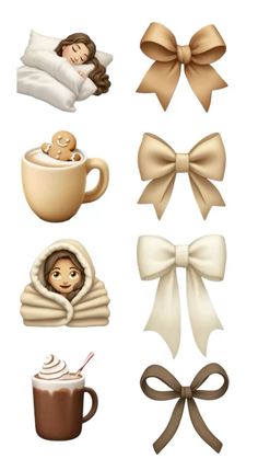 a bunch of different items that are in the shape of bows and coffee mugs